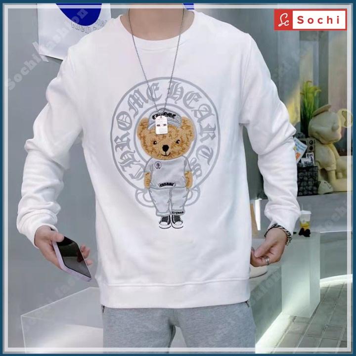 Áo thu đông nam tay dài, áo sweater nam Sochi chất nỉ mềm mịn in Gấu CH mã SW.816