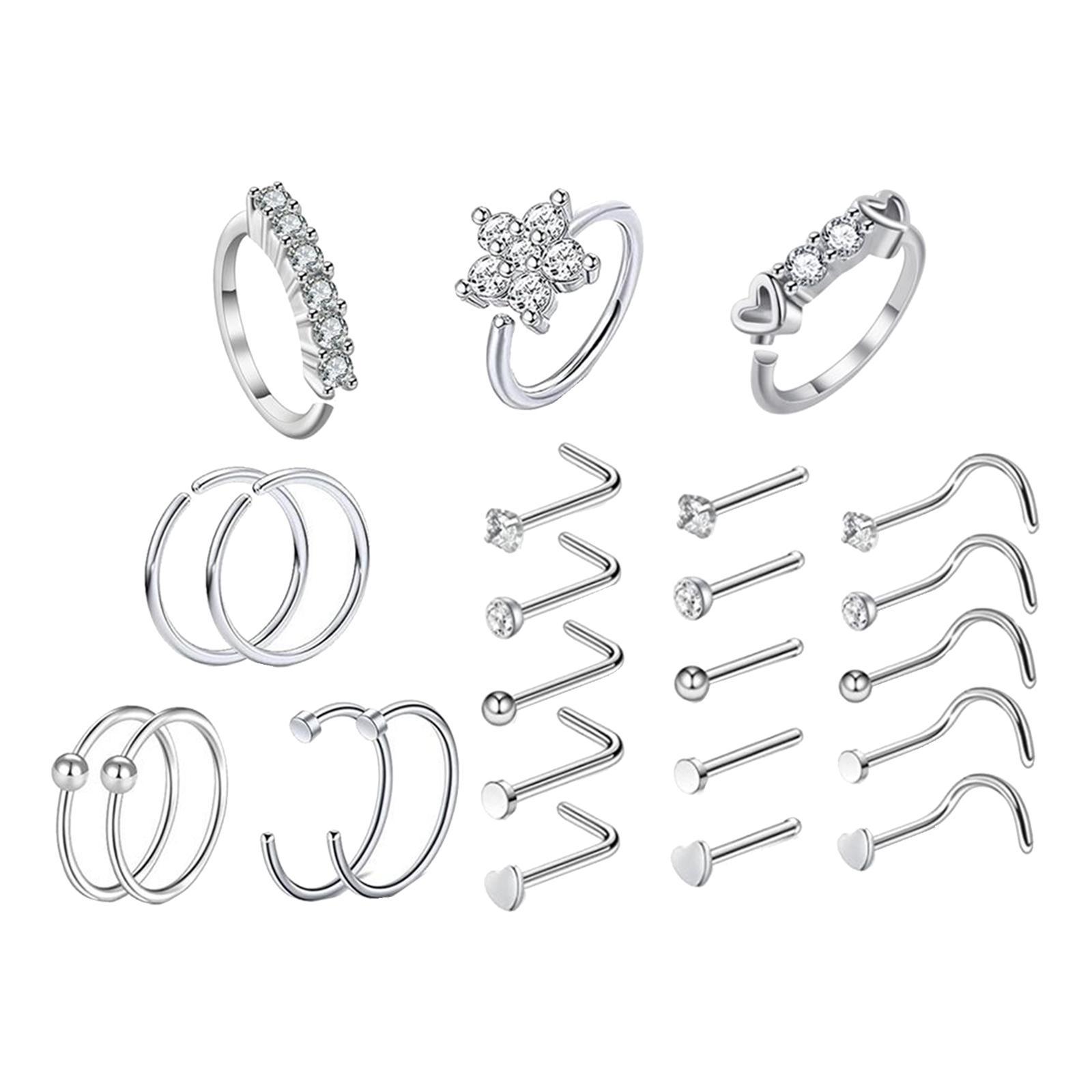 24Pcs Nose Rings Nose Stud for Women Men Nose Studs Punk Style