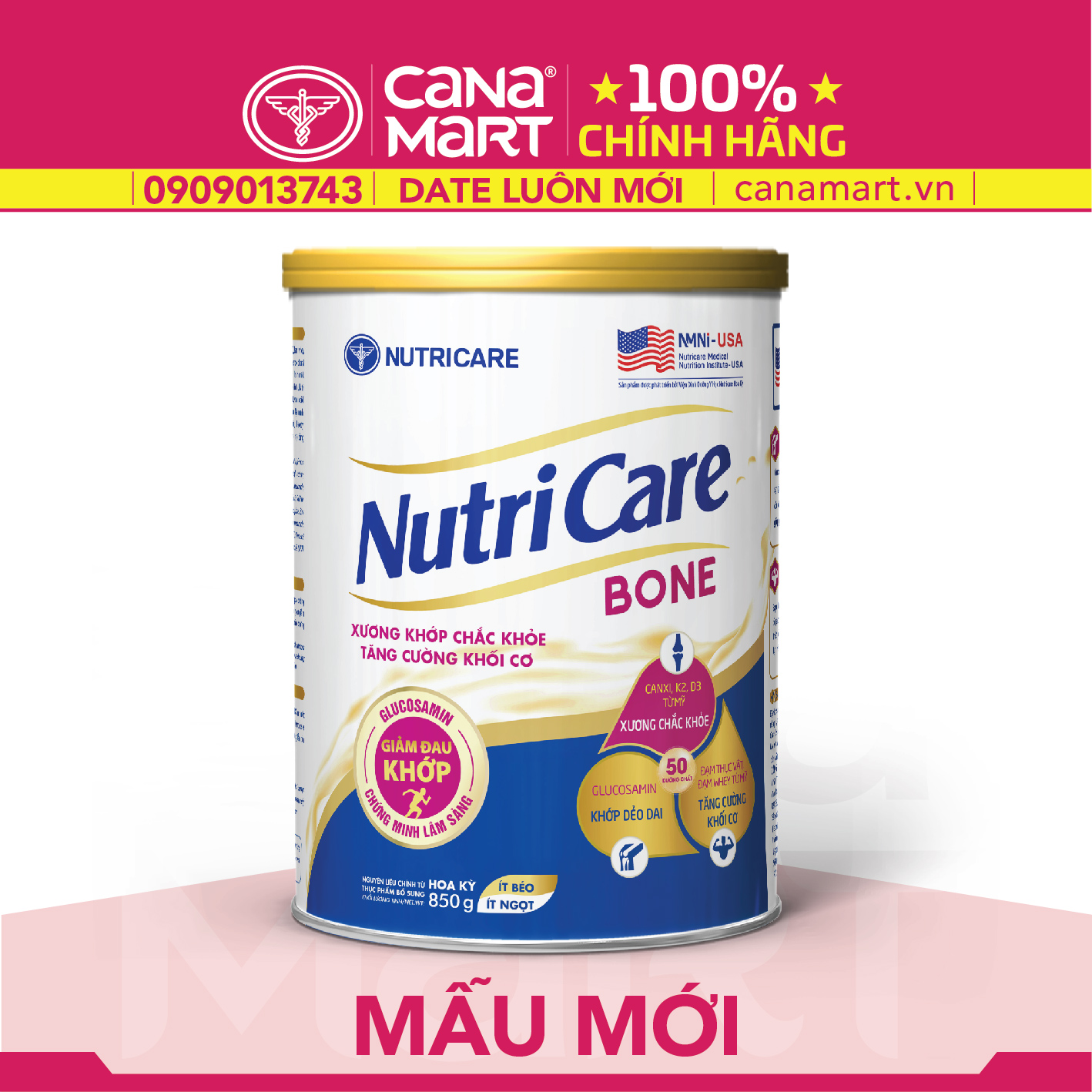 Sữa bột Nutricare Bone phòng chống loãng xương sụn khớp cho người lớn tuổi (900g)