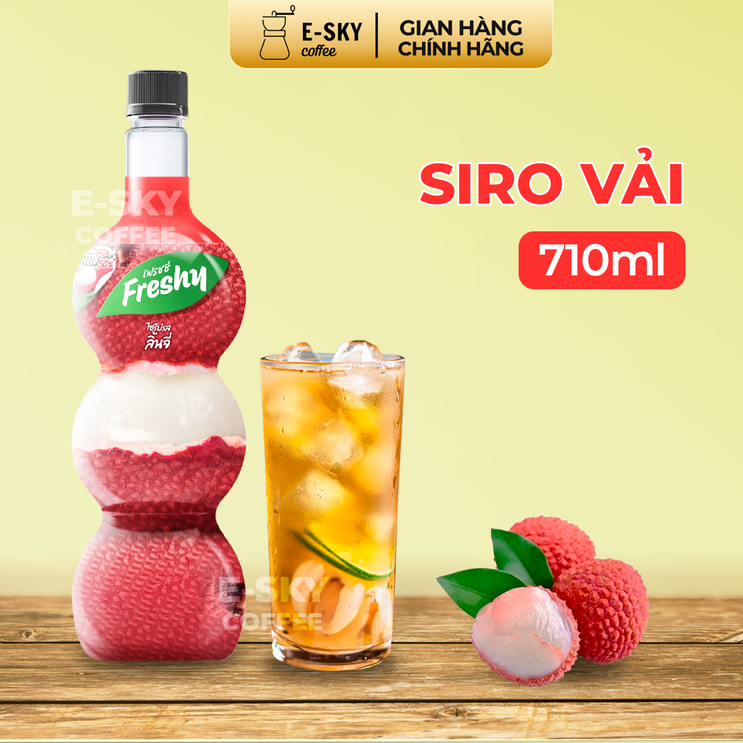 Siro Vải Freshy Litchi Syrup Nguyên Liệu Pha Chế Trà Sữa Chai 710ml