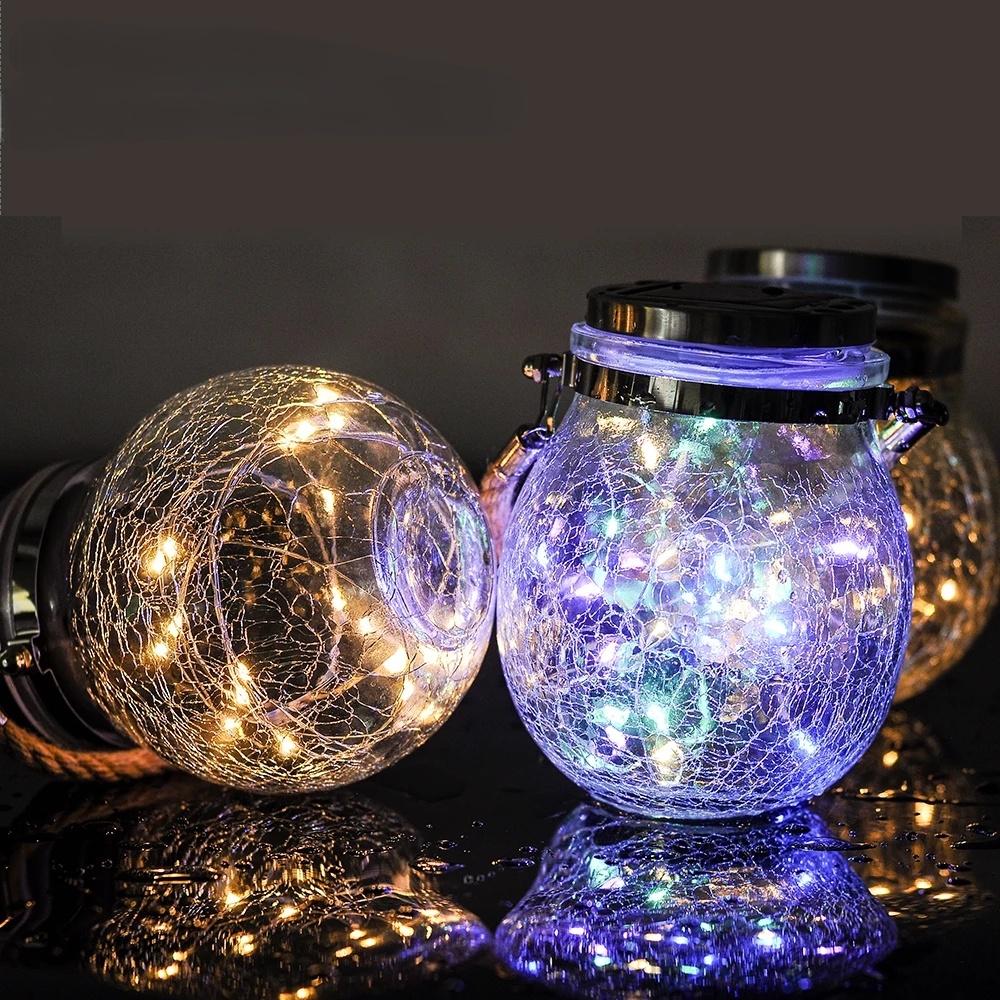 Dây Đèn LED 30 Bóng Gắn Nắp Lọ Chống Nước Sử Dụng Năng Lượng Mặt Trời Trang Trí Sân Vườn