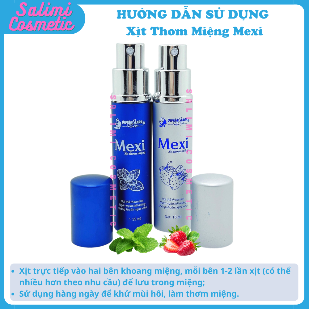 Xịt Thơm Miệng MEXI Quyên Lara - Giúp Hơi Thở Thơm Mát, Hết Hôi Miệng, Giảm Tình Trạng Viêm Lợi, Viêm Chân Răng, Dung Tích 15ml