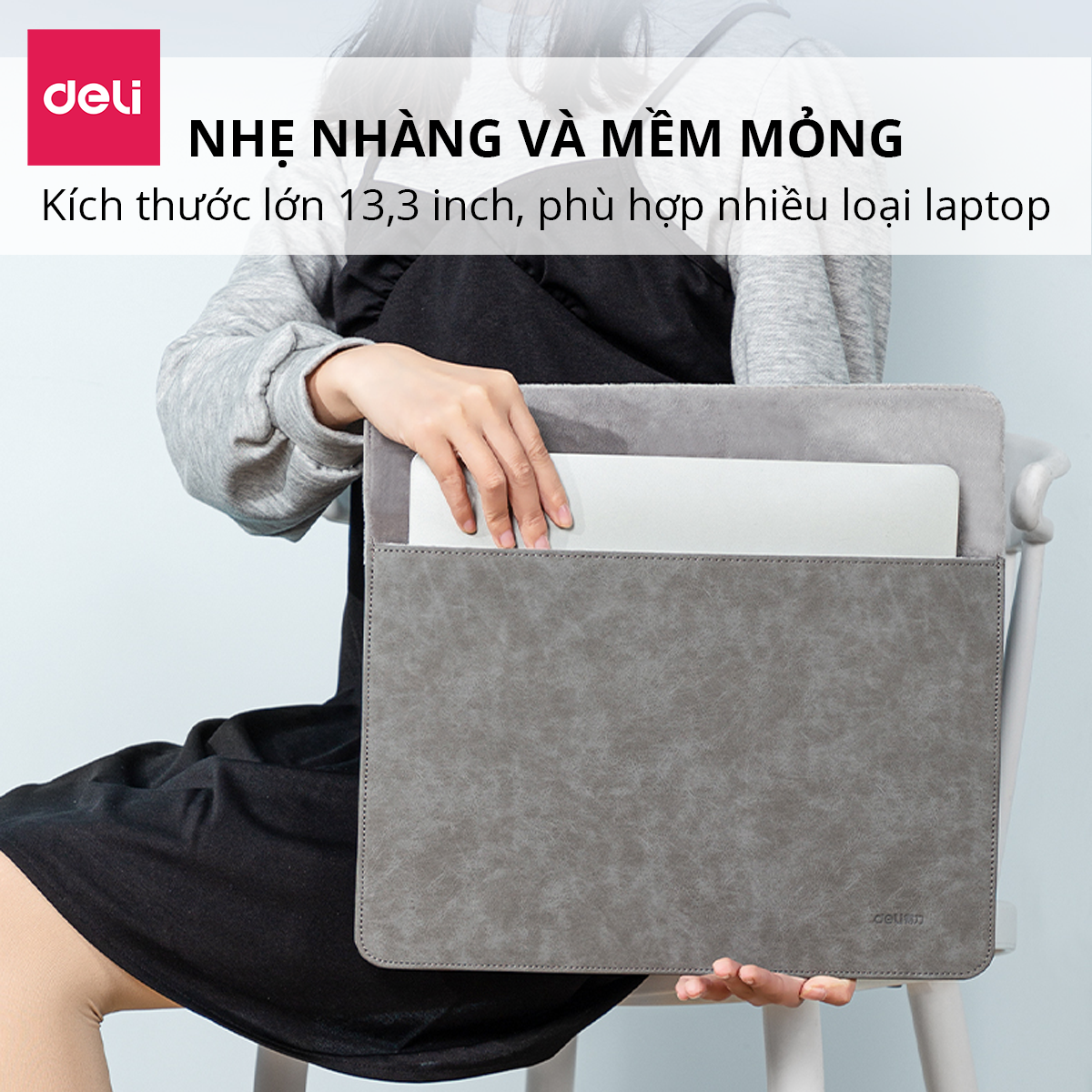 Túi Đựng Chống Sốc Laptop 13 Inch Da PU Deli - Kê Làm Lót Chuột Bền Đẹp Chống Nước Chống Xước Máy Tính - 63766