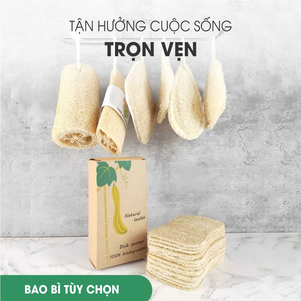 [PHIÊN BẢN MỚI] Xơ Mướp Rửa Chén Bát Xoong Nồi Cao Cấp ECODEALS - 100% xơ mướp hữu cơ, kích thước lớn, chỉ may chắc chắn