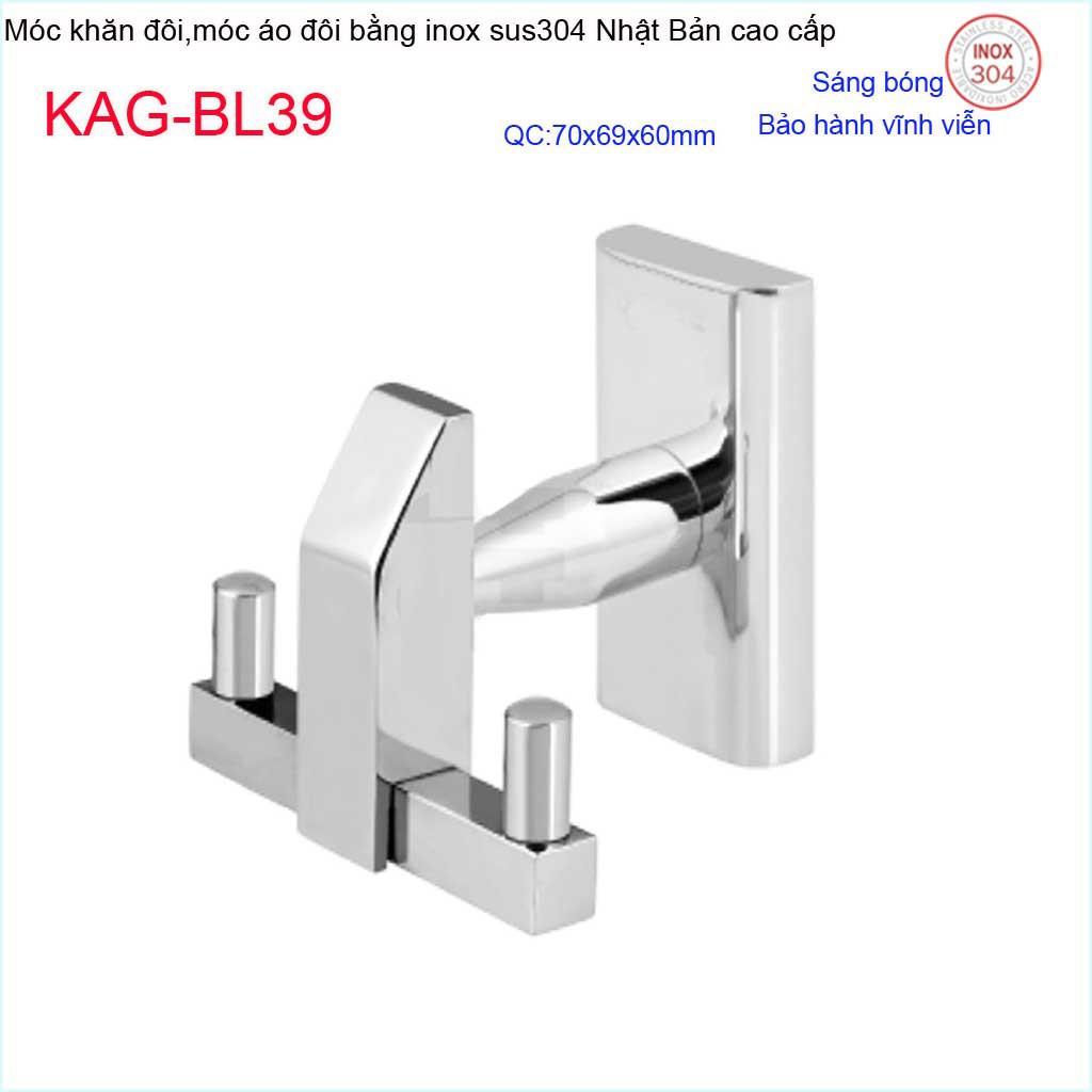 Móc khăn 2, Phụ kiện phòng tắm cao cấp Kace,móc áo đôi inox 304 Nhật Bản KAG-BL39