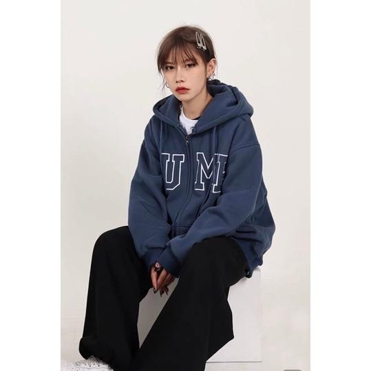 Áo hoodie, Áo khoác nỉ bông dày dặn màu xanh than JUMP khoá kéo zip dày dặn cá tính