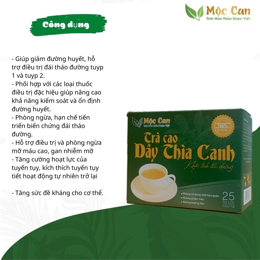 Trà cao dây thìa canh túi lọc Mộc Can hạ đường huyết ngăn ngừa biến chứng tiểu đường gói 25 túi