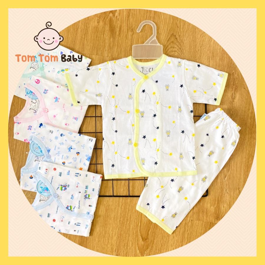 Bộ quần áo sơ sinh ( 1 bộ) cotton 100% cao cấp JOU | Mẫu áo Tay Ngắn, Quần Dài Họa Tiết | Size 1,2,3 cho bé sơ sinh -9kg