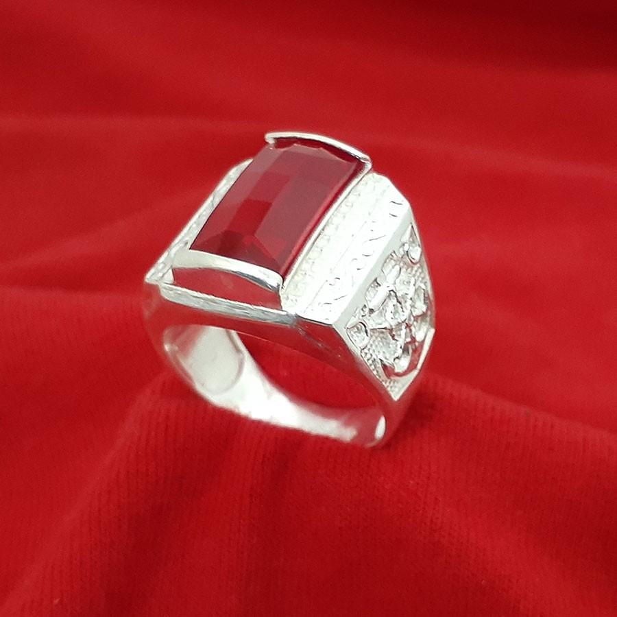 Nhẫn nam mặt đá hình chữ nhật chất liệu bạc ta không xi mạ trang sức Bạc Quang Thản   - QTNA26