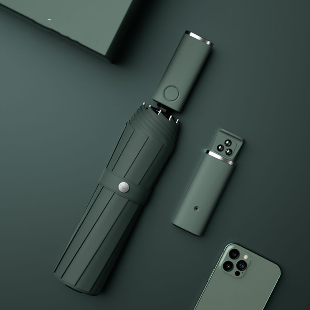 Ô Dù Che Nắng Che Mưa Gấp tự động kiêm Đèn Led soi sáng sạc pin USB Ô Di Động Ngoài trời phong cách Hàn Quốc