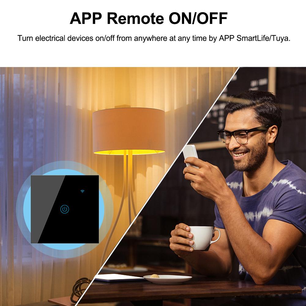 Wifi Smart Wall Touch Switch 3 Gang Glass Panel Mobile APP Tuya/Touch Control Timer No Hub Required Compatible with Google Home/Nest & Amazon Alexa