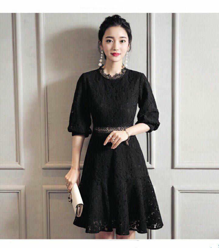 Đầm xòe ren đen lai bèo xinh xắn