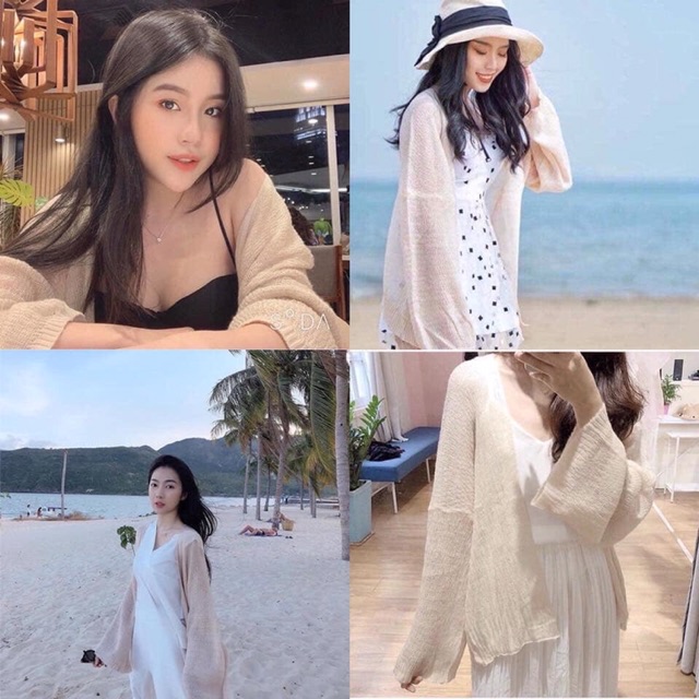 Áo khoác cardigan màu trơn vải len mỏng thoải mái