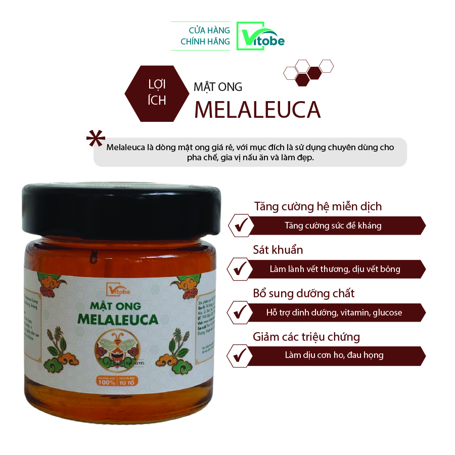 Mật Ong Melaleuca Vitobe (150gr) - Hữu cơ 100% (TẶNG Cây gỗ lấy mật)