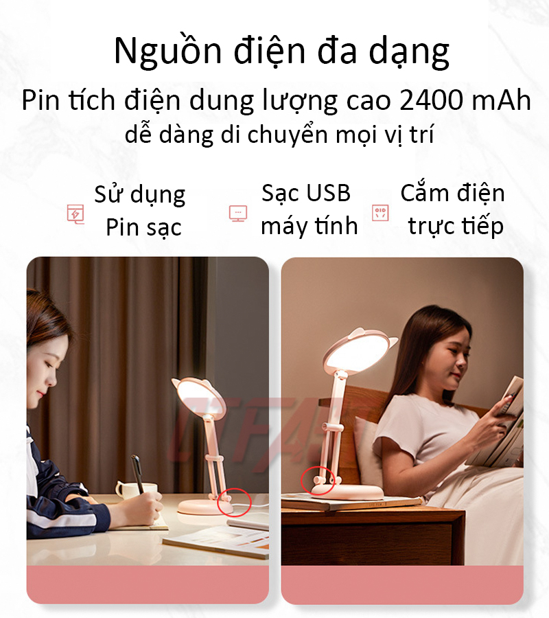 Đèn Học Để Bàn, Đèn Học Sinh Chống Cận Thị, Chống Lóa Hình Mèo CTFAST CT-C17 : Đèn Thông Minh Bảo Vệ Mắt, Gấp Gọn, Đèn LED Cảm Ứng, Tích Điện Sạc USB Pin 2400 mAh