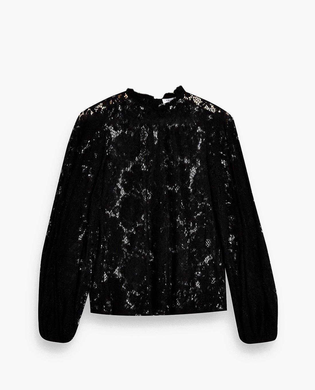 TOPSHOP - Áo kiểu nữ cổ tròn tay dài Black Volume 13D23TBLK