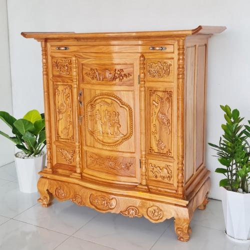 TỦ THỜ GỖ GÕ ĐỎ CAO 1M25 NGANG 63cm CỬA CONG , TỦ THỜ TAM ĐA PHÚC LỘC THỌ