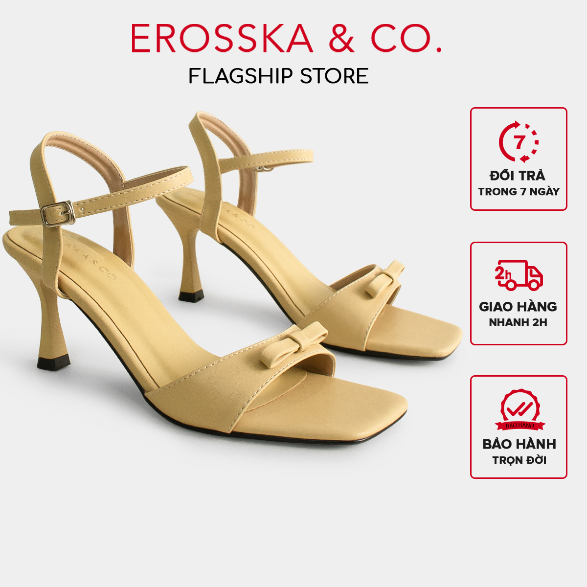 Erosska - Giày sandal cao gót nhọn quai ngang phối nơ thời trang công sở cao 7cm - EB056