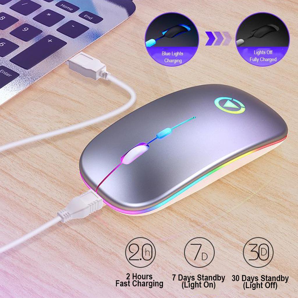 2Pcs Wireless Bluetooth Mouse Rechargeable LED Backlit Less Noise Portable