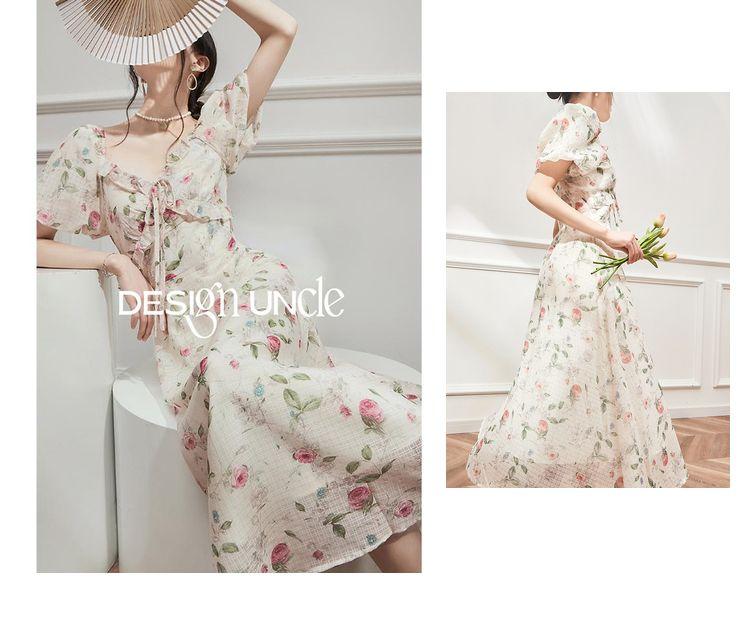 TOBE1SHOP Hiện tại giây phát trà nghỉ kiểu Pháp váy mùa hè khí chất nhỏ nhắn hoa v cổ siêu tiên tuyệt đẹp váy dài nữ