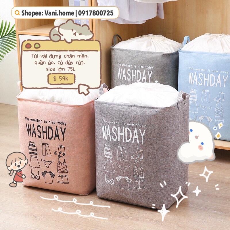 Túi đựng quần áo loại lớn có dây rút - Giỏ đựng quần áo tiện lợi - Túi đựng đồ WASHDAY