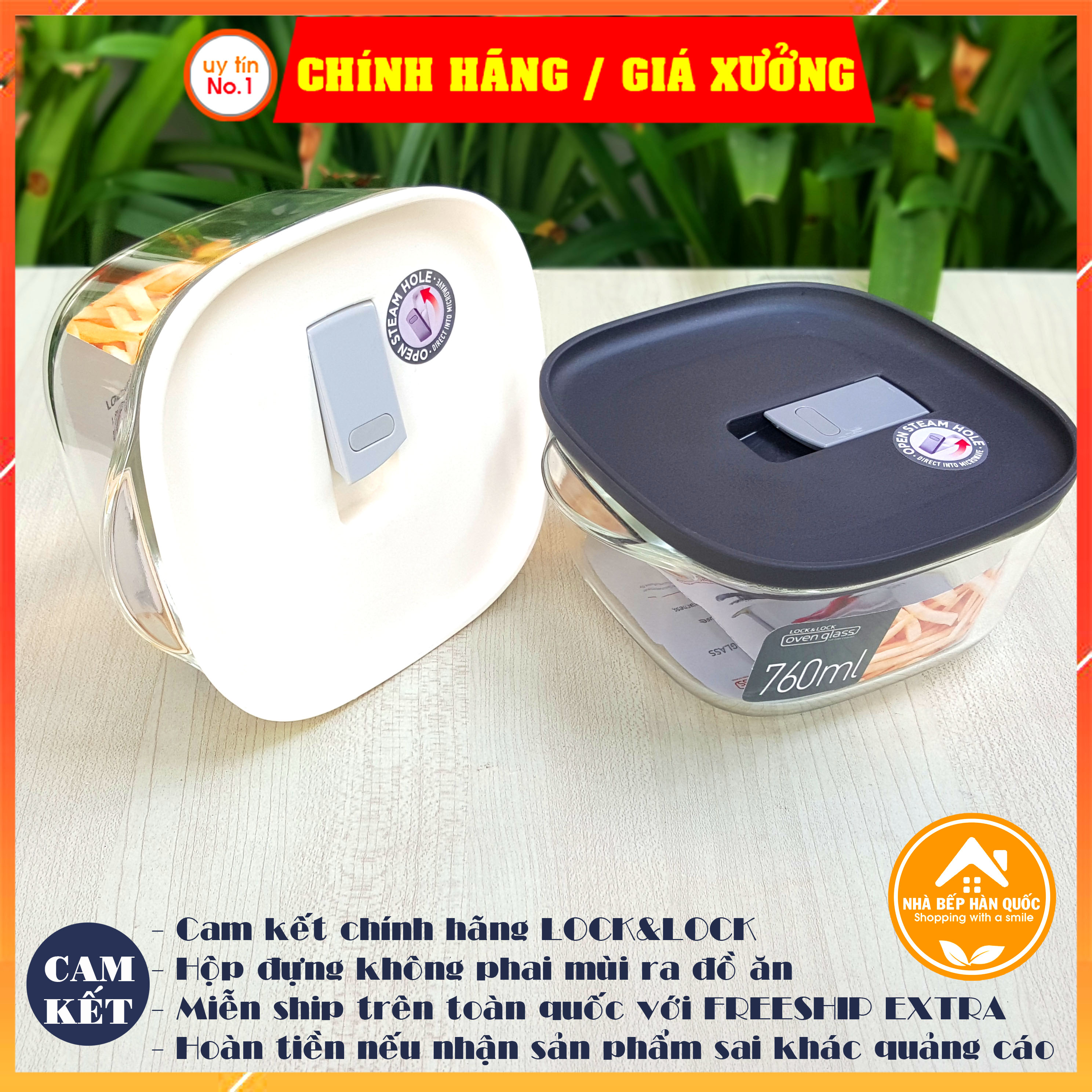 Hộp đựng thực phẩm thủy tinh chịu nhiệt có van thông hơi MORDEN STEAM HOLE LOCK&amp;LOCK-LLG940 550ml &amp; LLG945 760ml