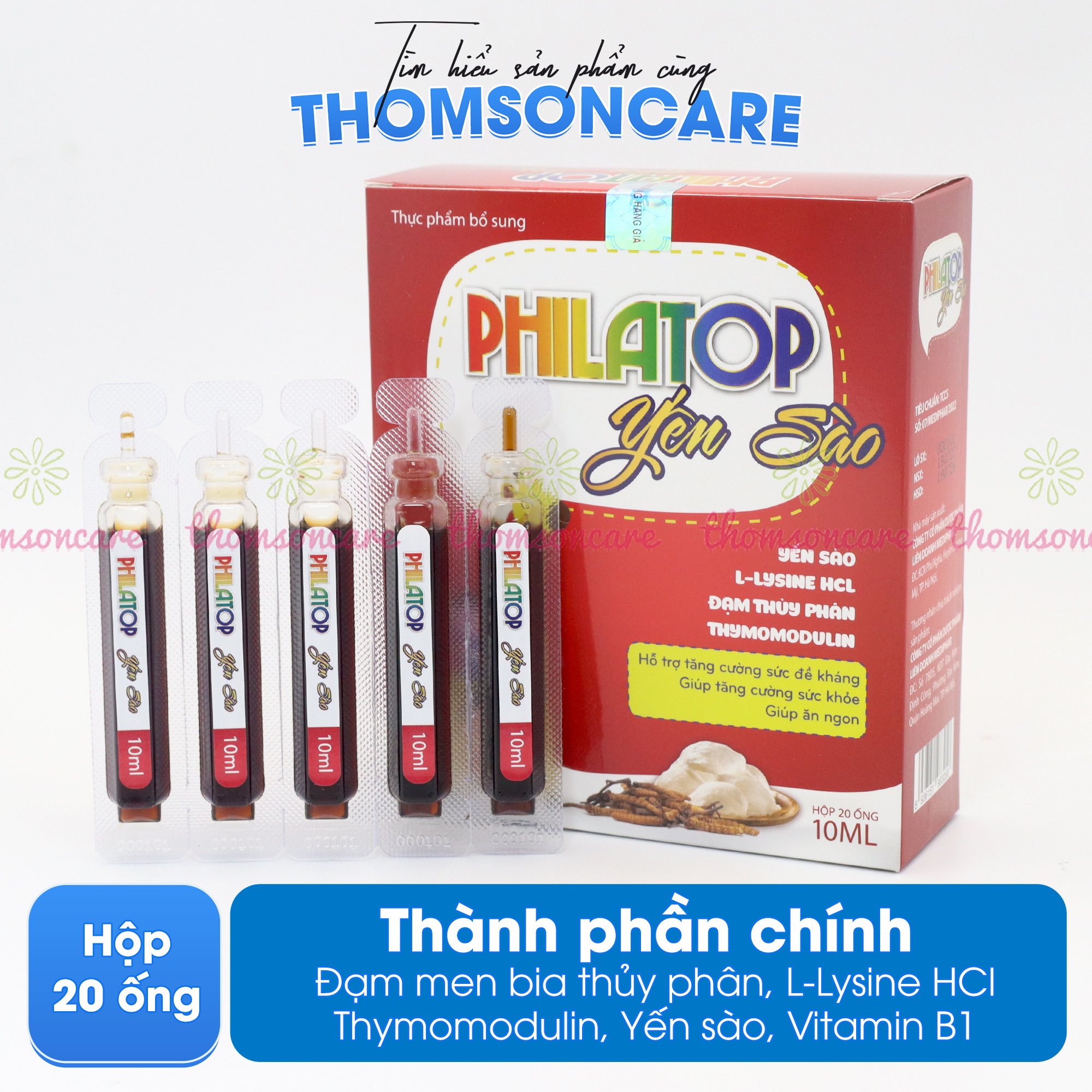 Combo 2 Hộp Siro Philatop Yến Sào ăn ngon - Giúp ăn ngon, tăng đề kháng. Bổ sung Lcystine, Thymomodulin và Vitamin  giúp bồi bổ cho cơ thể - Thomsoncare