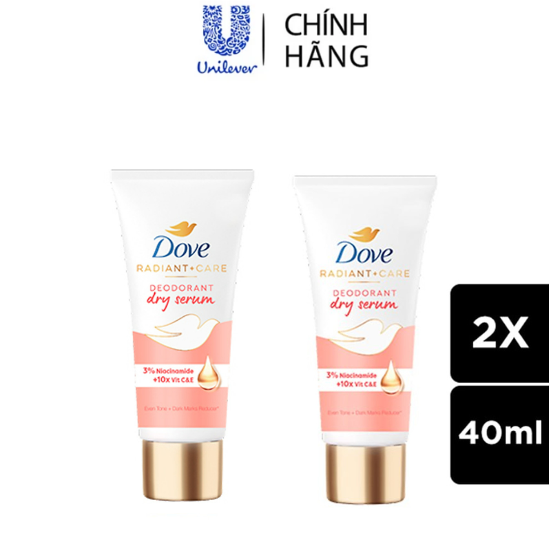 Combo 2 Kem ngăn mùi tinh chất serum vùng cánh cao cấp Dove dành cho nữ với 3% Niacinamide mờ thâm thu nhỏ lỗ chân lông 40ml