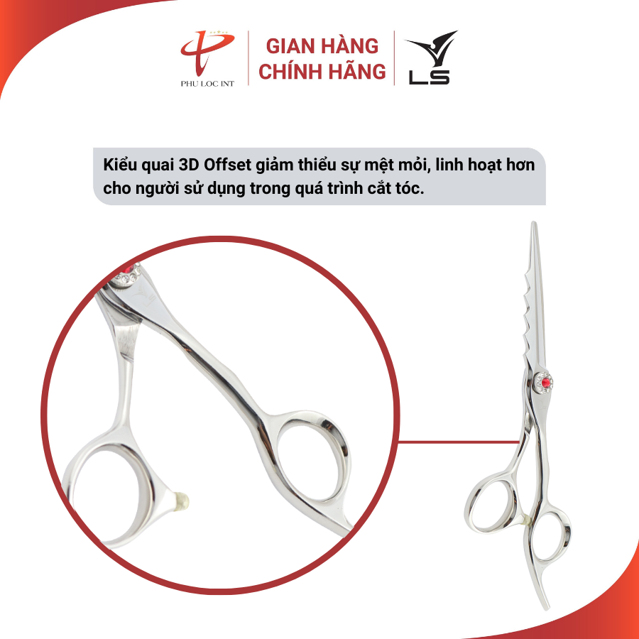 Kéo cắt tóc VLS FA33/6.0 inches lưỡi thẳng quai offset vênh đỡ ngón cố định - Hàng chính hãng