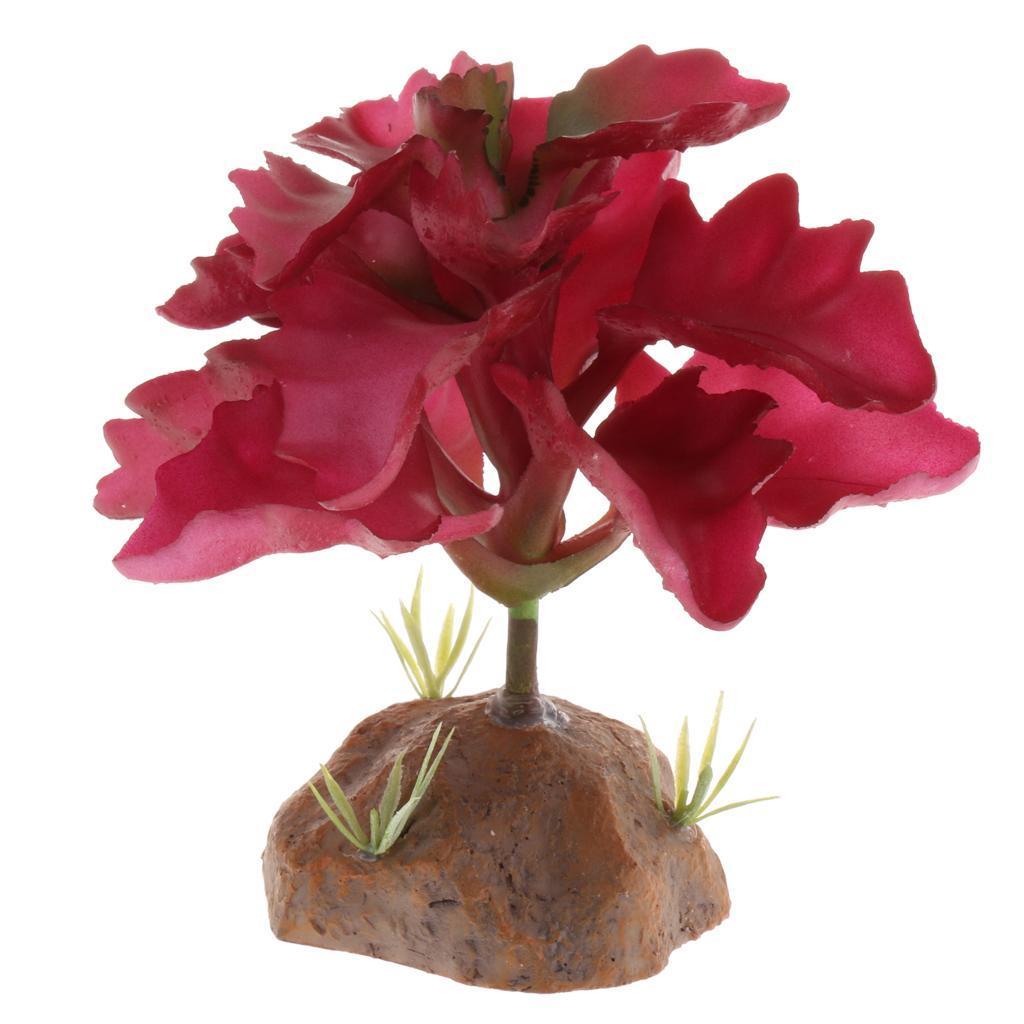2x Reptile Terrarium Vivarium Ornament Desert Plant with Rock Base Decor