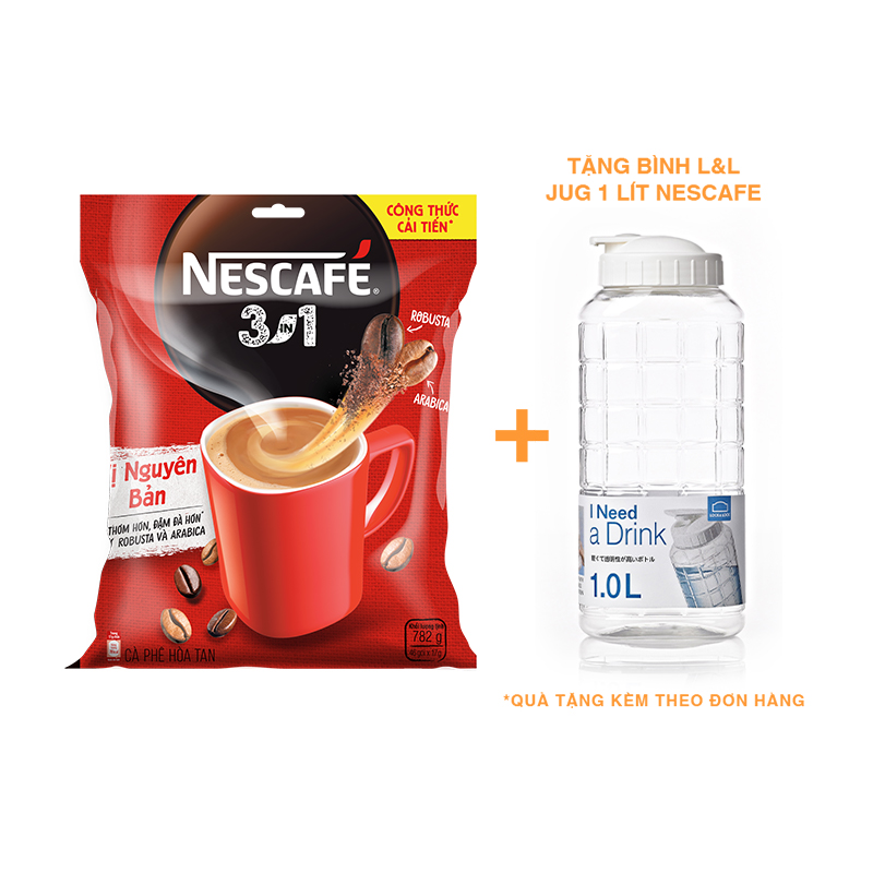 [Tặng bình Jug 1L] Cà phê hoà tan NESCAFÉ 3IN1 công thức cải tiến - vị Nguyên Bản (bịch 46 gói)