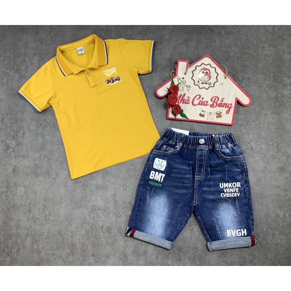 Quần jeans lửng bé trai phối chữ BMT size 30 - 47 kg