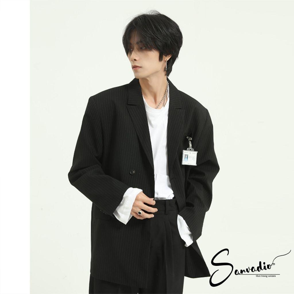 Áo blazer nam SANVADIO kẻ đen thời Trang Hàn Quốc