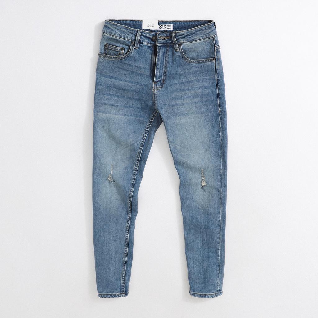 Quần jean xanh wash rách nhẹ form slimfit - RIPPED JEAN DF BLUE 220541 | LASTORE MENSWEAR