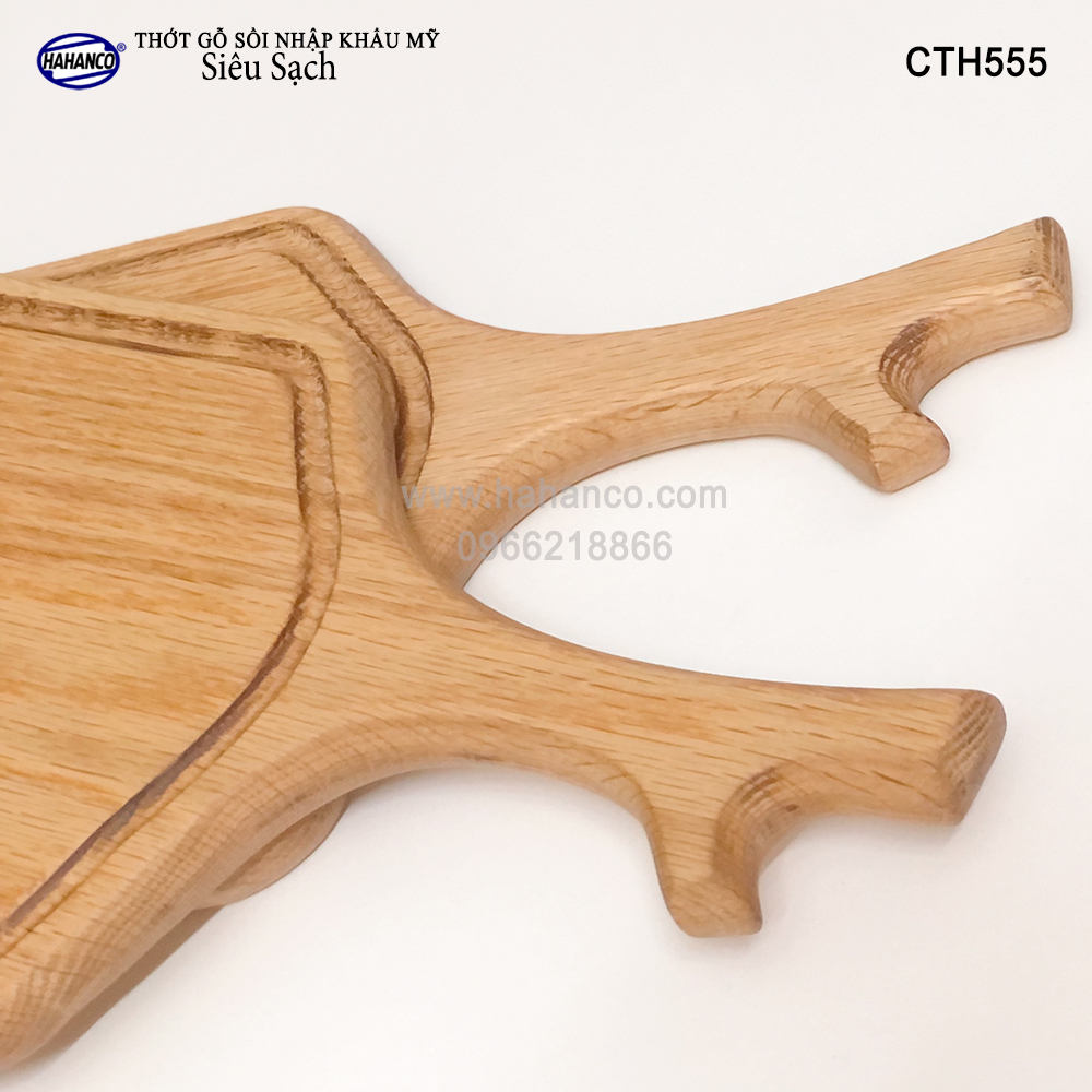 Thớt gỗ Sồi Mỹ (OAK) kiểu dáng sừng hươu có rãnh bao quanh tiện dụng (CTH555) hàng Xuất Khẩu Châu Âu - khay bánh mì/trái cây/ bít tết/ pizza/ phụ kiện chụp ảnh, bày món ăn trong nhà hàng - Sang trọng trên bàn ăn - HAHANCO