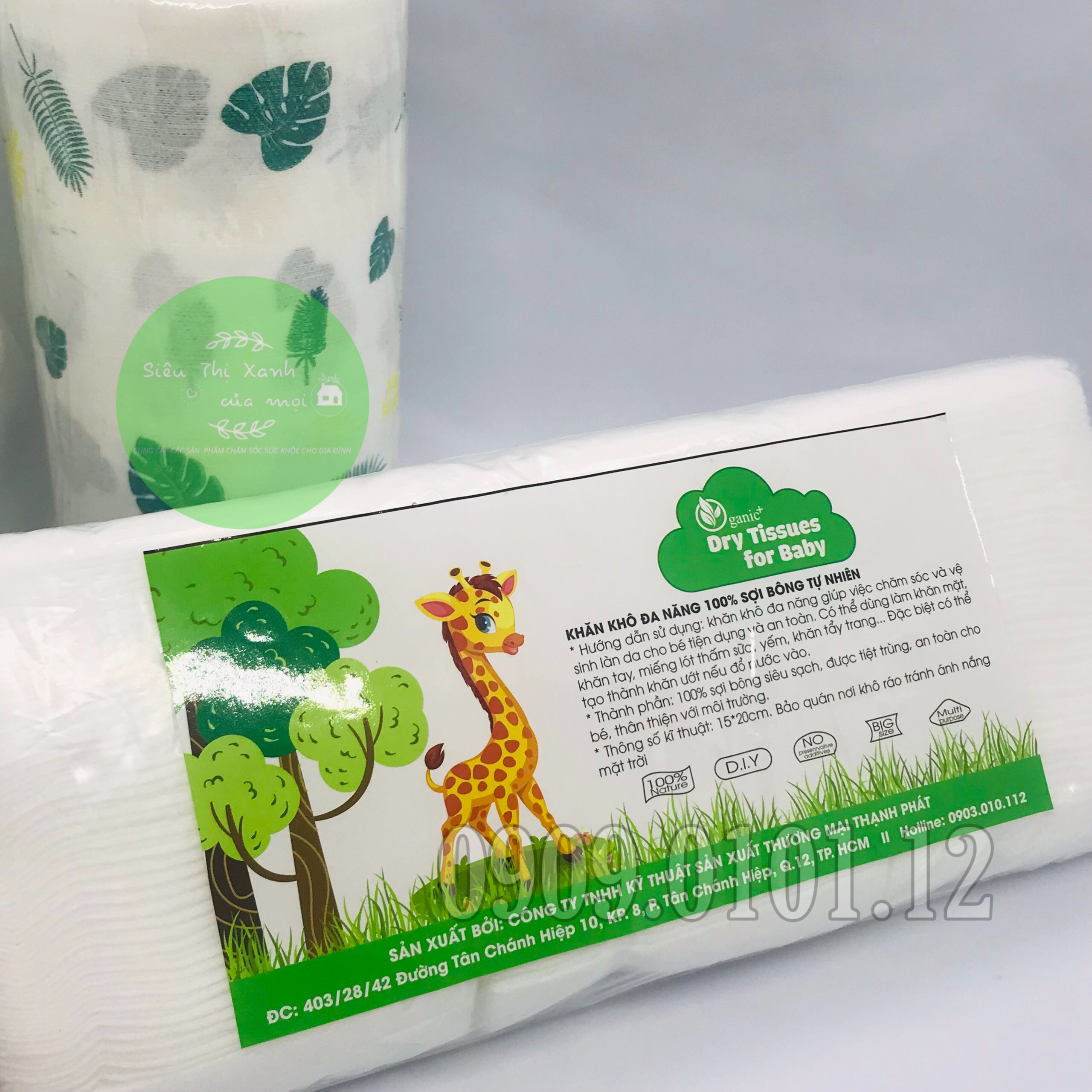 Khăn khô đa năng Oganic+, khăn lau khô hàng bịch 200gr,300gr