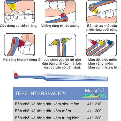 Bàn chải kẽ răng Tepe Interspace - 12 đầu tip