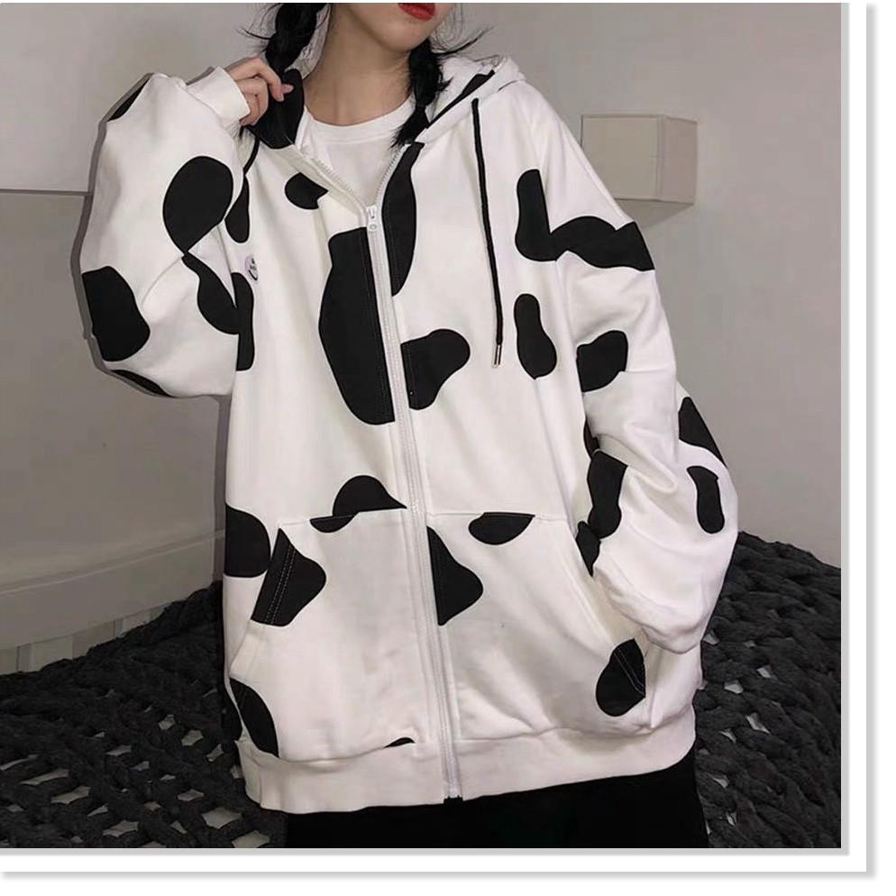 ÁO KHOÁC HOODIE BÒ SỮA SIÊU CUTE CO DÂY KÉO CÓ NÓN FO,M RỘNG TKT