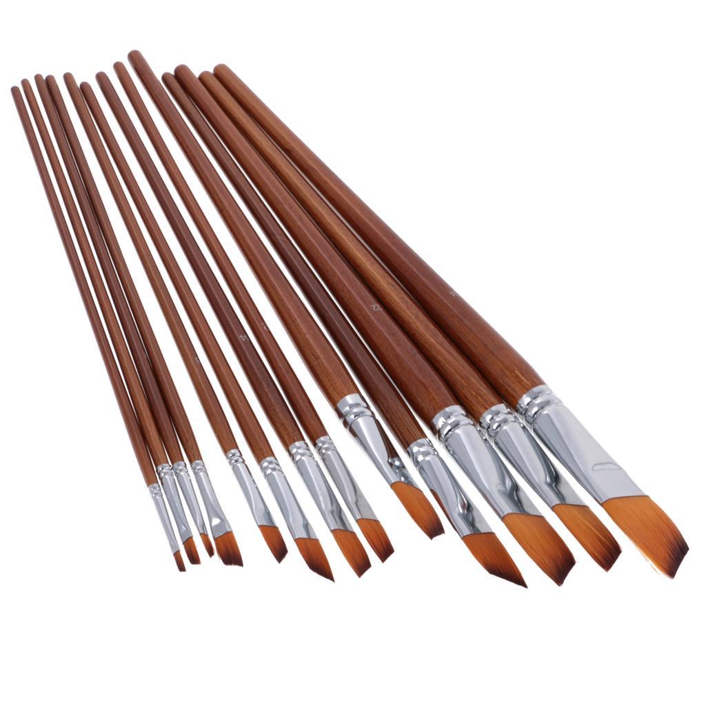 26 Sizes Professional Angular Paint Brush Nylon Hair Angled Paint Brushes Set Art Paintbrush for Artist Watercolor, Acrylic, Gouache, Oil Painting