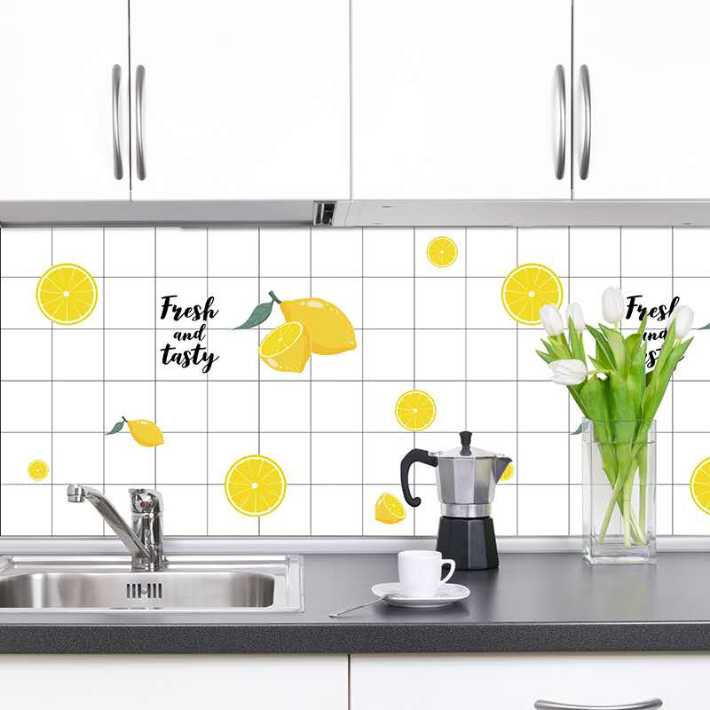 Cuộn 3 MÉT Decal giấy dán bếp tráng nhôm cách nhiệt khổ 60cm MẪU CHANH VÀNG