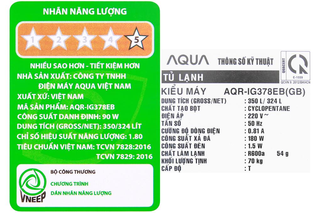 Tủ Lạnh Inverter Aqua AQR-IG378EB-GB (324L) - Hàng chính hãng