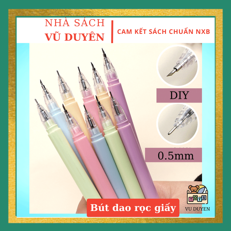 Bút gel mực nước màu đen kèm dao rọc giấy màu pastel xinh xắn tiện lợi