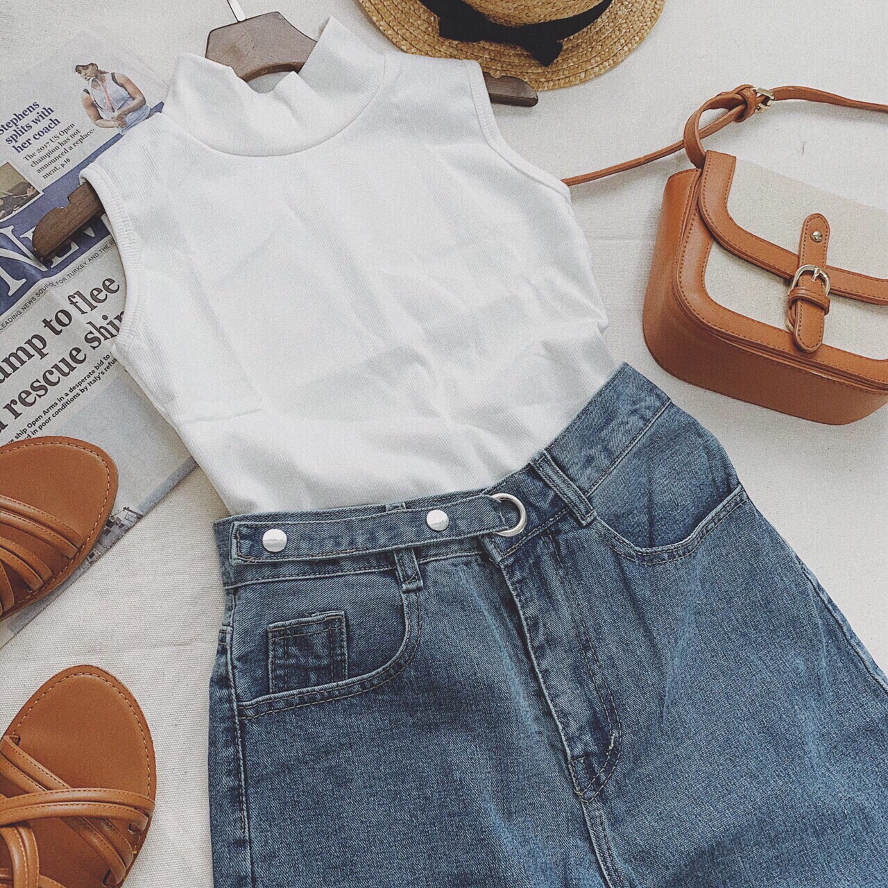 Quần Baggy Jean Lưng Cao Khoá Cài Siêu Đẹp