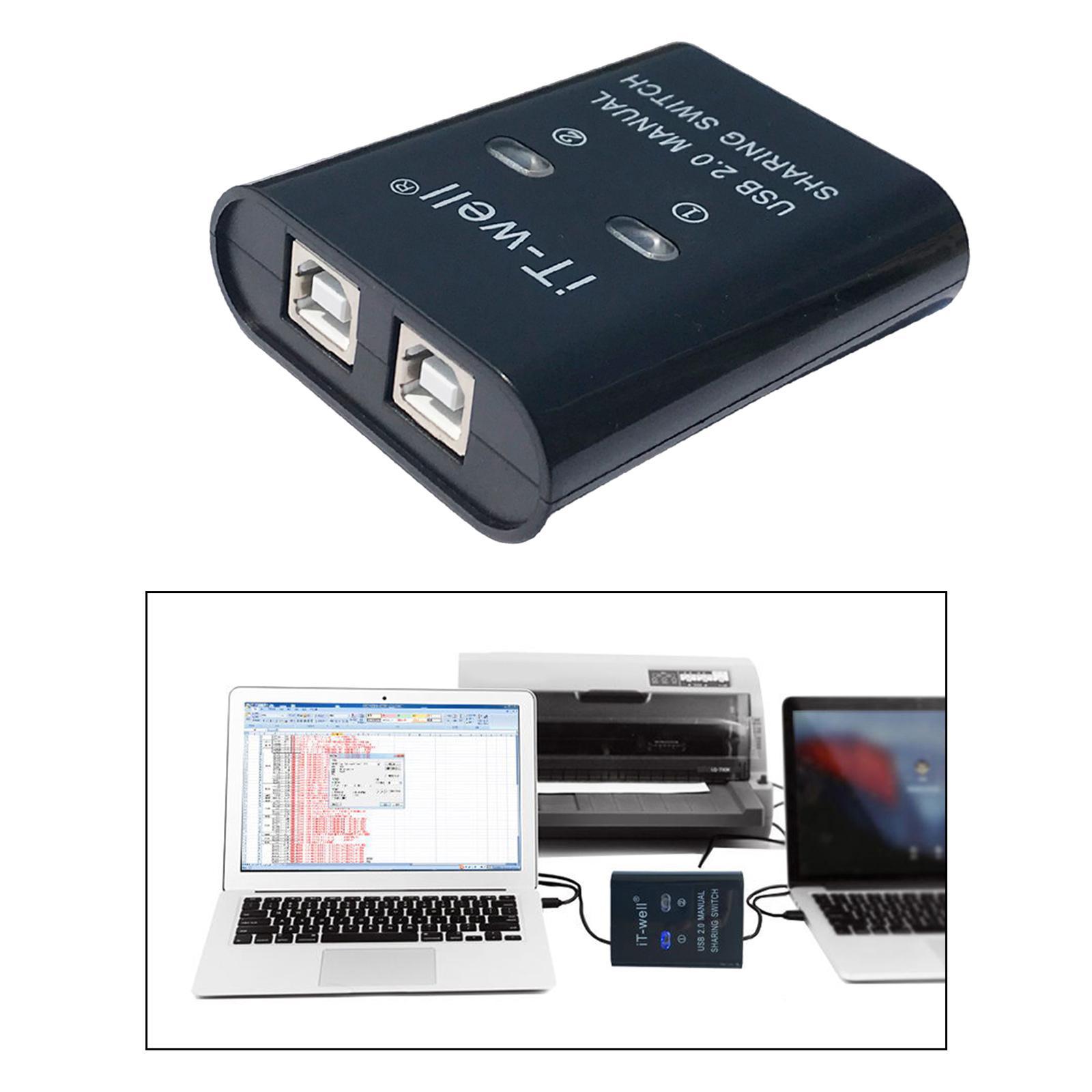 2 in 1 Out USB Printer Sharing Device Splitter Hub Plug and Play