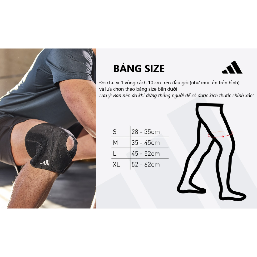 Bó Gối, Băng Gối Thể Thao Thun Co Giãn ADIDAS ADSU-1500 Adjustable Knee Support (1 Cái) - Chính Hãng