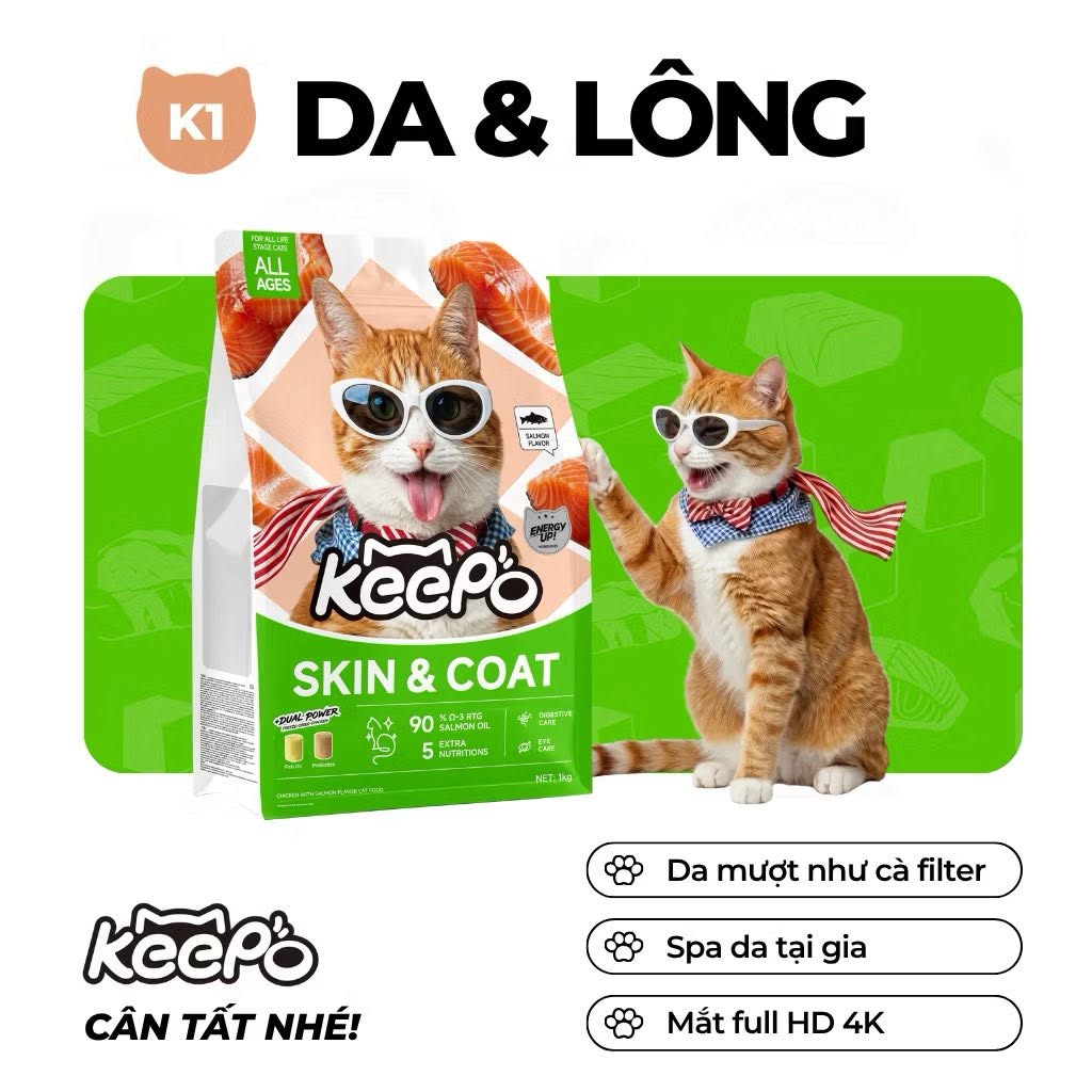 [SEAL 1KG] Hạt cho mèo Keepo K1 &amp; K2 - Đạm 30%, Đẹp lông da khỏe, Tiêu búi lông, Hỗ trợ tiêu hóa