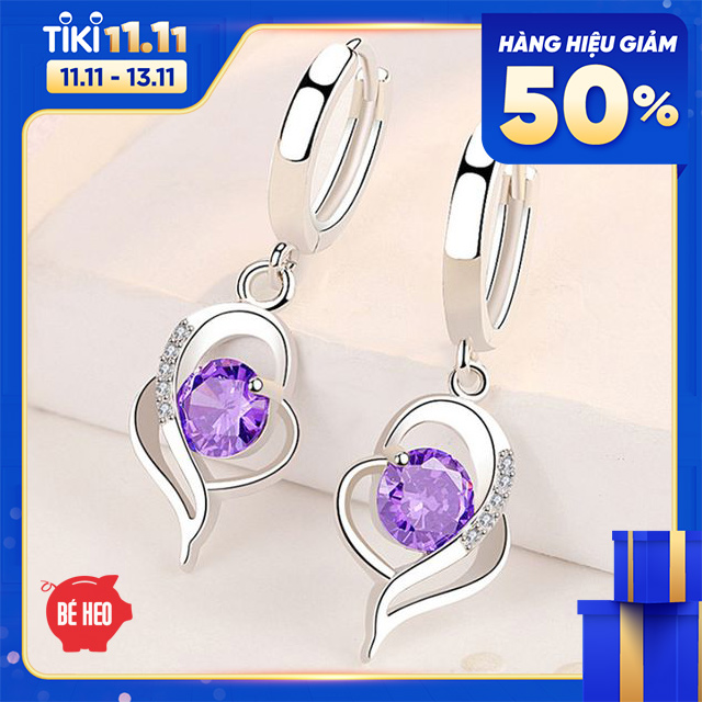 Bông tai trái tim nạm đá zircon lấp lánh BHBT404