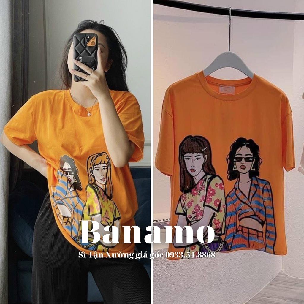 Áo thun unisex basic TEE phom rộng tay lỡ dành cho nam nữ Banamo Fashion hottrend áo phông cam 3128