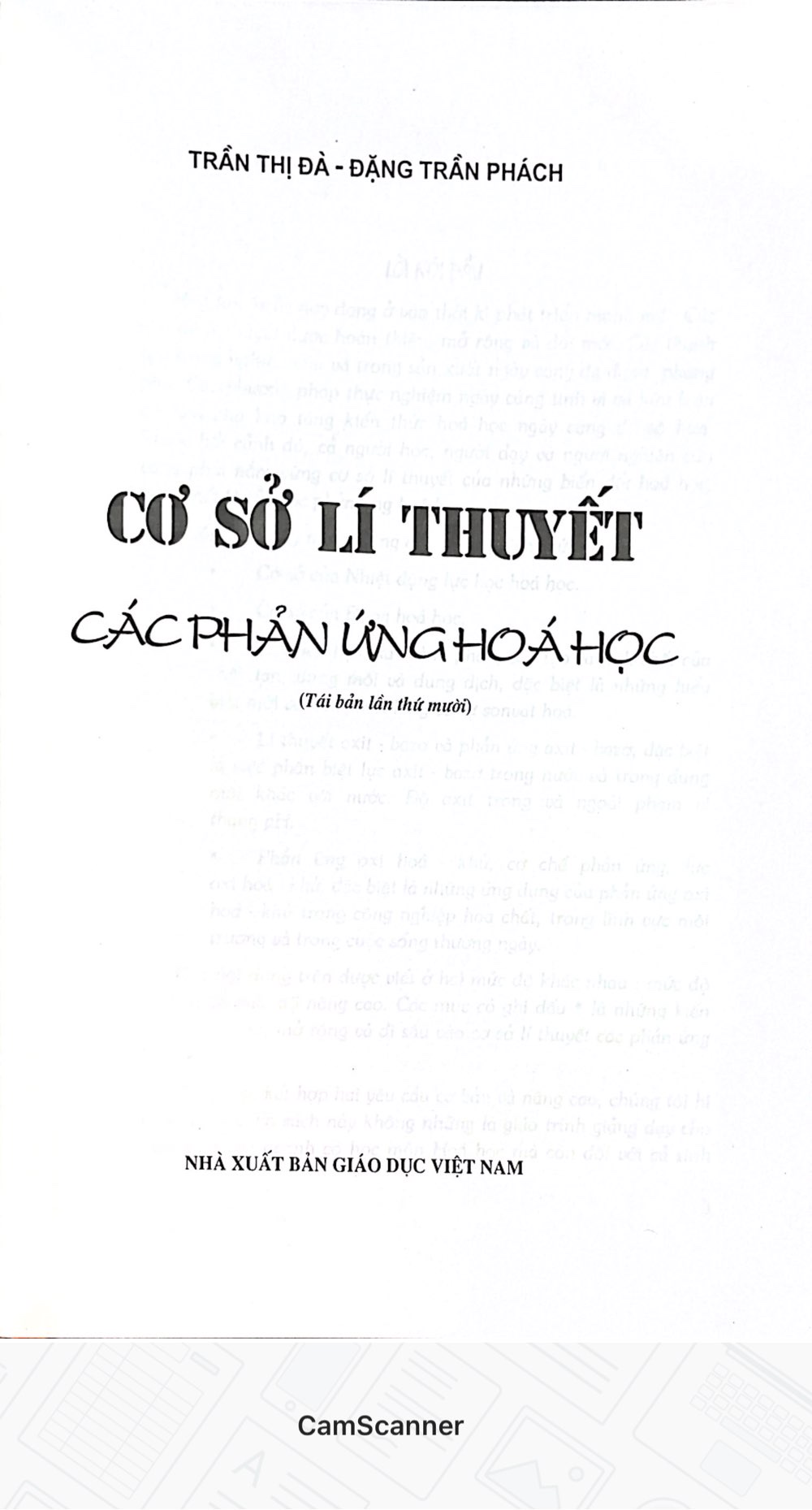 Cơ Sở Lí Thuyết Các Phản Ứng Hóa Học - TB lần 10 năm 2022