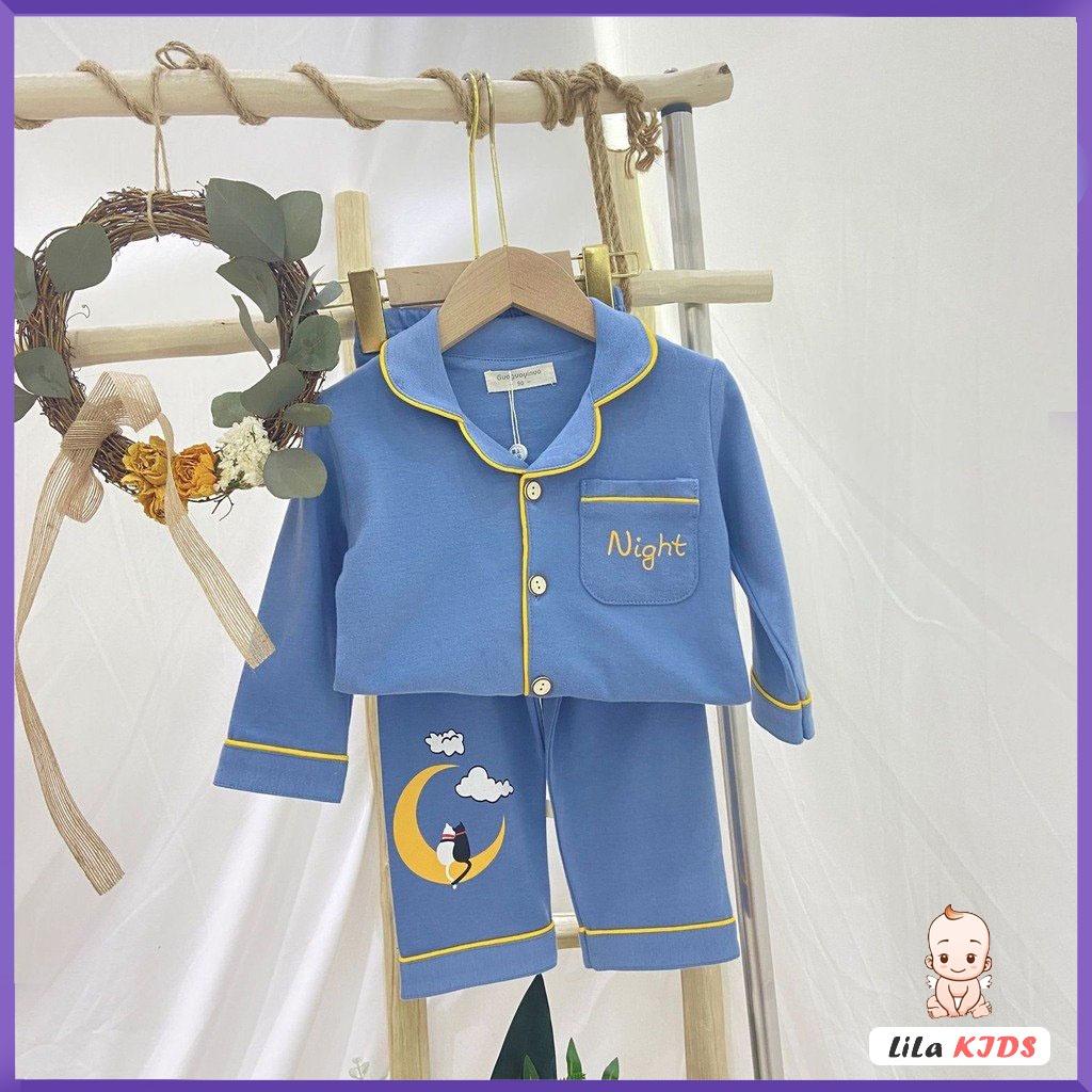 Bộ Đồ Ngủ Dài Tay In Hình Mặt Trăng Night Cho Bé Gái, Đồ Bộ Pijama Cho Bé Từ 6-28kg - LILA KIDS